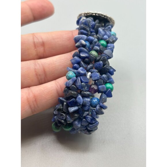 Carolyn Pollack Relios Blue Sodalite Turquoise Elastic Bracelet 925 Silver - Picture 6 of 8